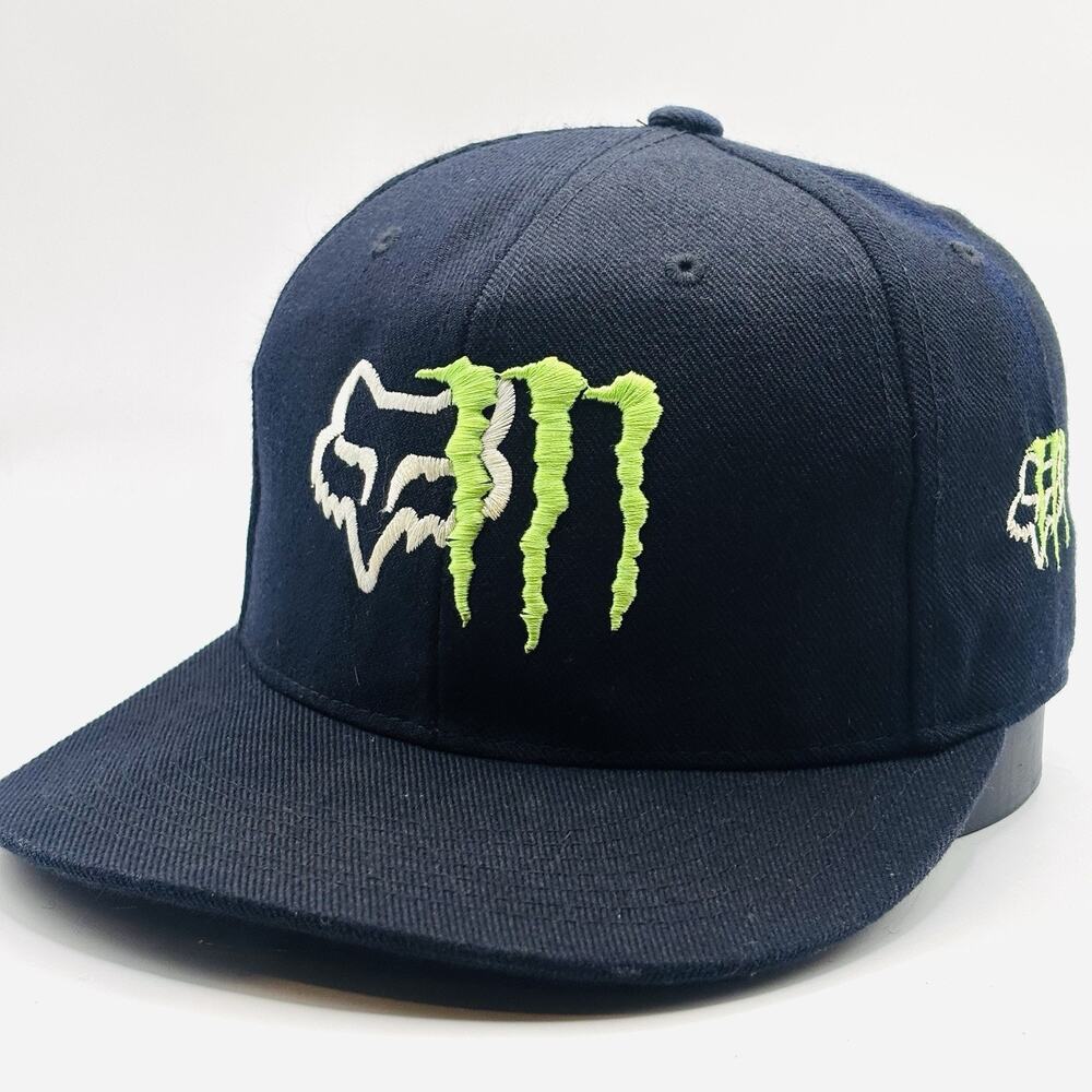 Vintage Fox Racing Monster Hat Mens Size 7 1/8 Black Green Fitted Y2K Motocross